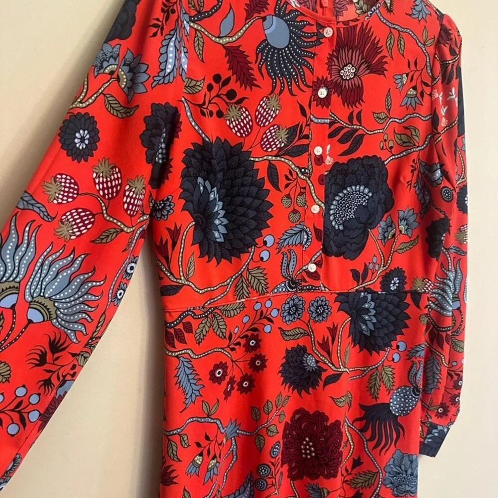 LOFT Red Floral Long Sleeve Dress Size 4 Fall Winter - Picture 3 of 6